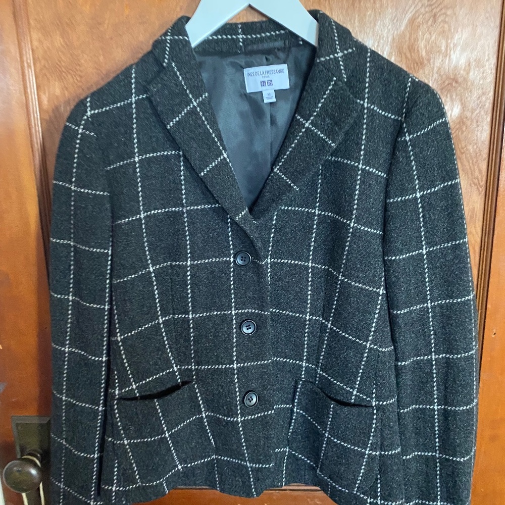 Charcoal/cream windowpane check wool blazer